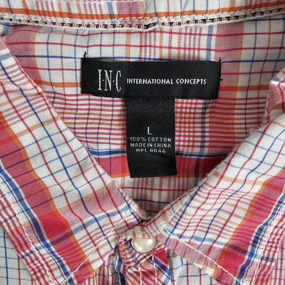 INC International Concepts Western Shirt Men's L Red Plaid Pearl‎ Snap Rodeo - Picture 3 of 8